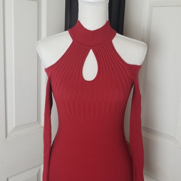 Bebe Red Bodycon Sheath Dress with Cutouts - Picture 3 of 4